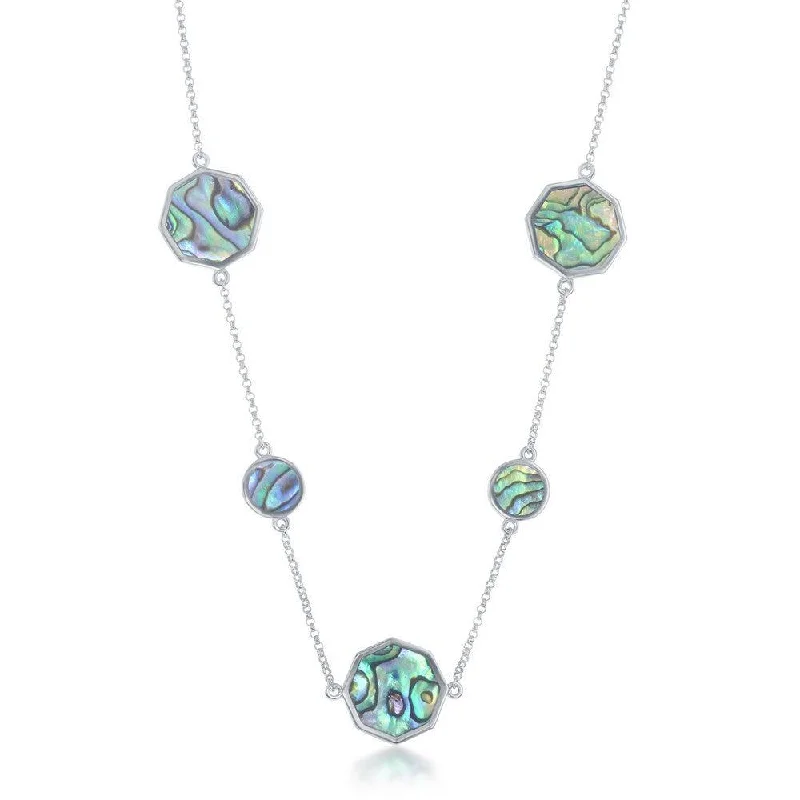 Luxury Pendant Necklaces-Sterling Silver Round and Hexagon Necklace - Abalone