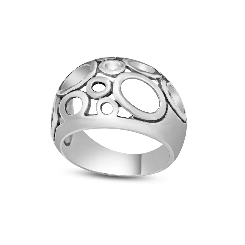 Fine Wedding Bands-High Polished 925 Sterling Silver Open Bubble Design Ring - CR00803