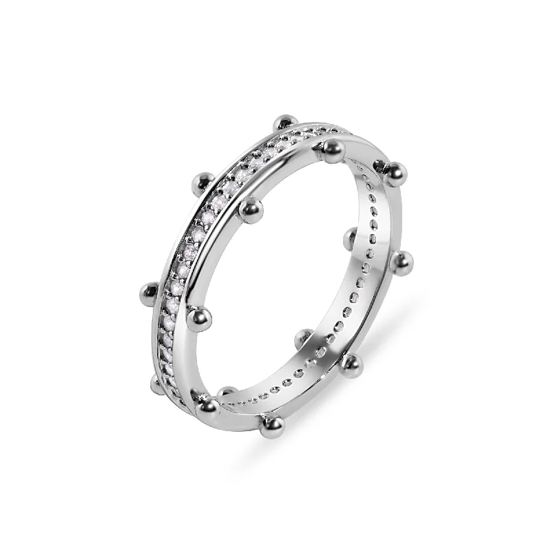 Bold Statement Wedding Rings-925 Sterling Silver  Rhodium Plated Beaded Eternity Clear CZ 2.5mm Ring - GMR00401