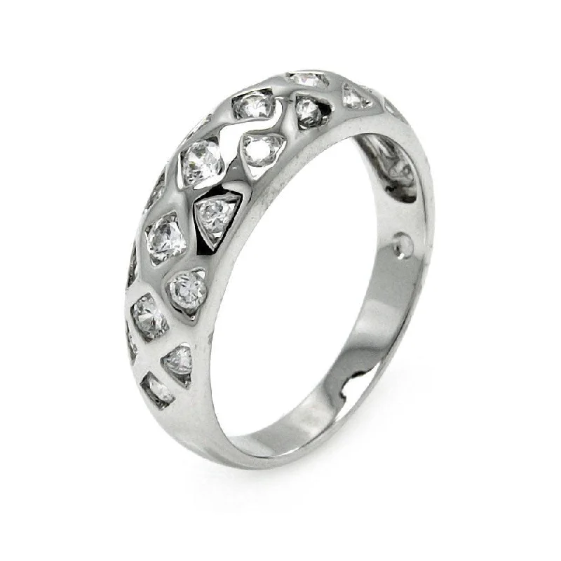 Trendy Rings for Men-Silver 925 Rhodium Plated Multi Shaped Clear CZ Ring - BGR00448