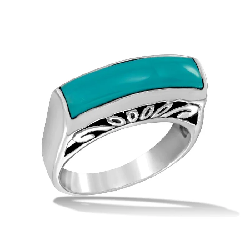 Wedding Ring Sets-High Polished 925 Sterling Silver Rectangular Turquoise Stone Ring - CR00727