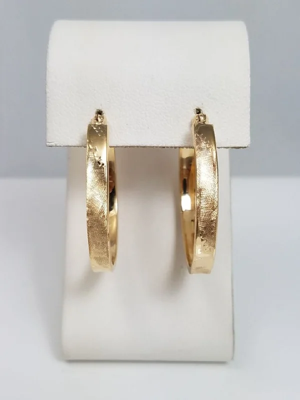 Modern Hoop Earrings-Simple 14k Yellow Gold Textured Hoop Earrings