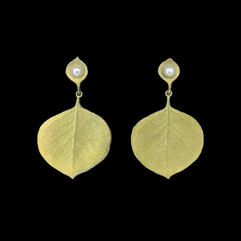 Artistic Pearl Earrings-Round Leaf Eucalyptus Earrings - Post