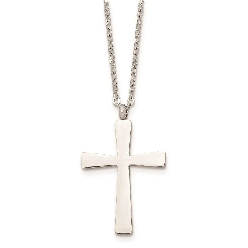 Custom Gemstone Pendant Necklaces-Stainless Steel Polished Cross 18in Necklace