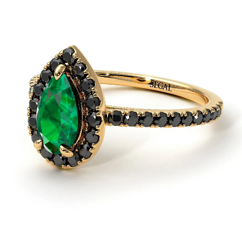 Minimalist Gold Rings-Pear Shaped Halo Emerald Ring - Janet No. 22