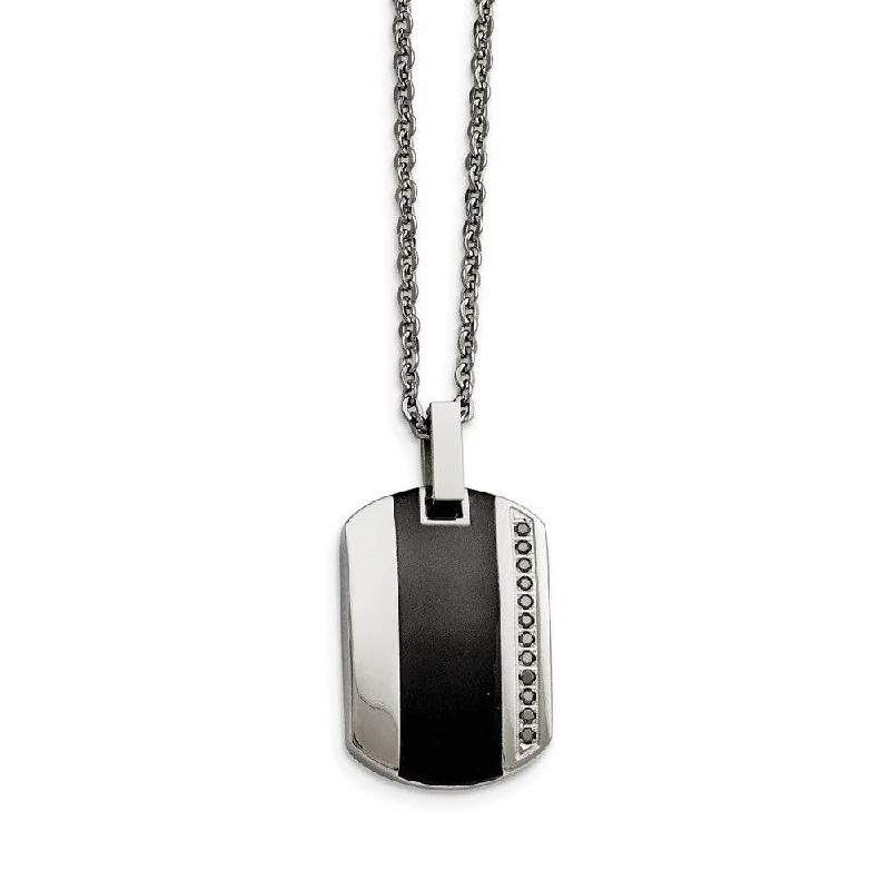 Birthstone Pendant Necklaces-Stainless Steel Polished Black Ceramic Inlay CZ Small Necklace