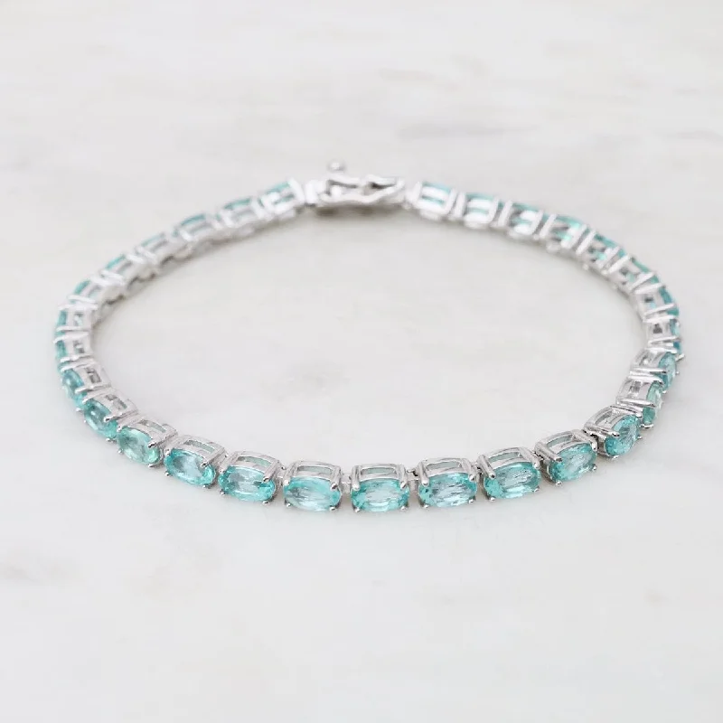 Unique Wedding Bracelet Sets-Oval Blue-Green Apatite Tennis Bracelet