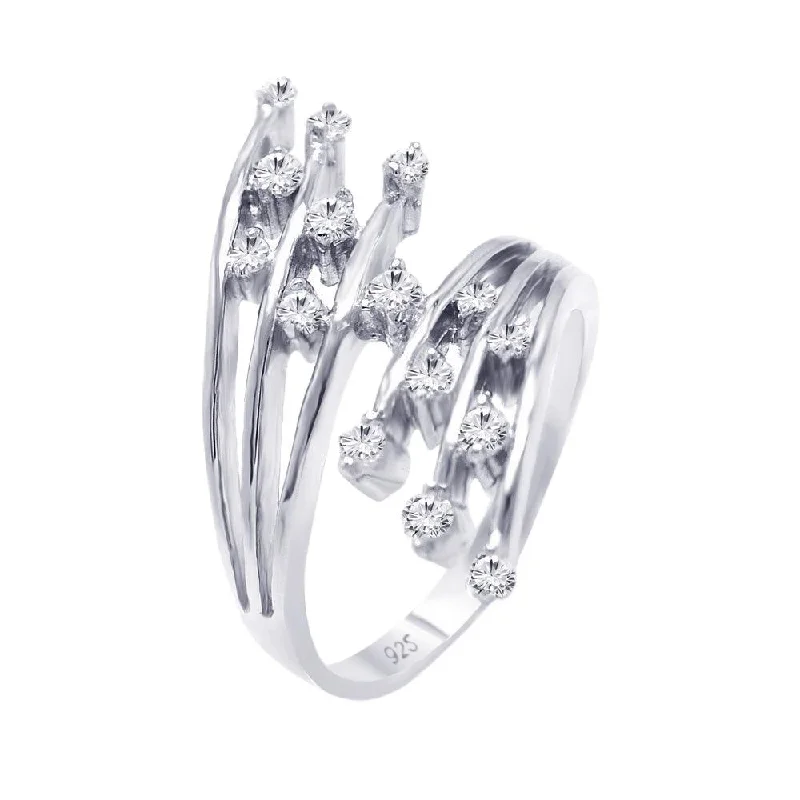 Designer Wedding Rings-Silver 925 Rhodium Plated CZ Double Row Ring - AAR0053