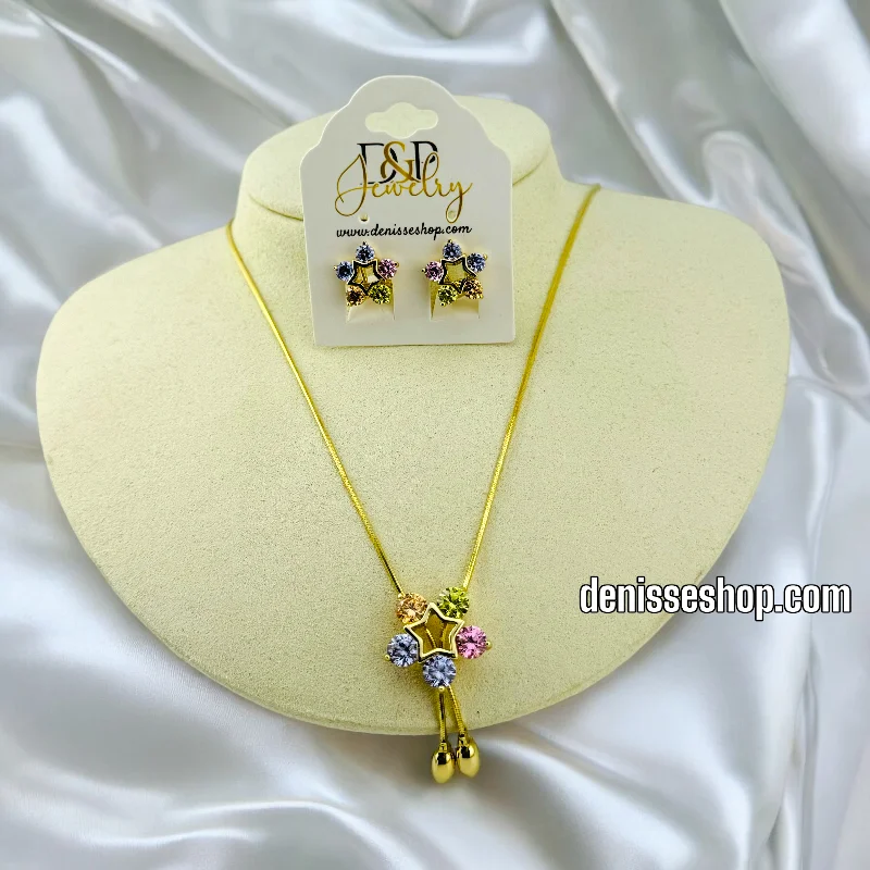 Luxury Gold Pendant Necklaces-14K MULTI COLOR STONE  NECKLACE SET N40