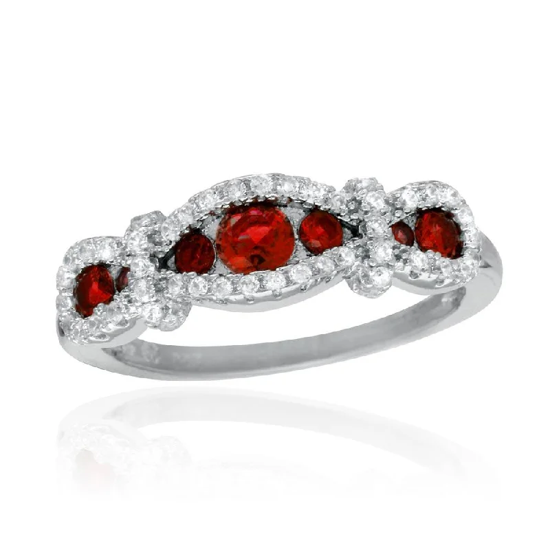 Matching Wedding Rings-Rhodium Plated 925 Sterling Silver Knotted Red CZ Ring - BGR01112RED