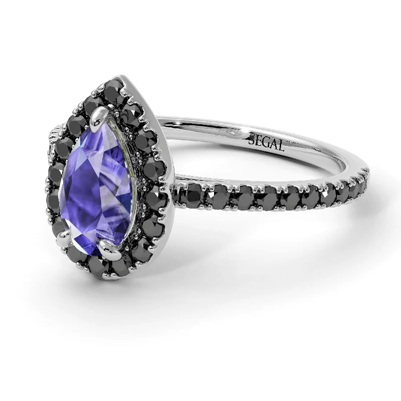 Classic Gemstone Rings-Pear Shaped Halo Tanzanite Ring - Janet No. 206