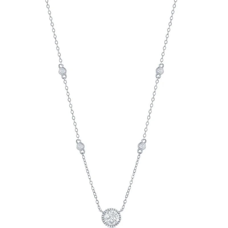 Designer Gold Necklaces-Classic Women's Necklace - Sterling Silver Round CZ Station | M-6886