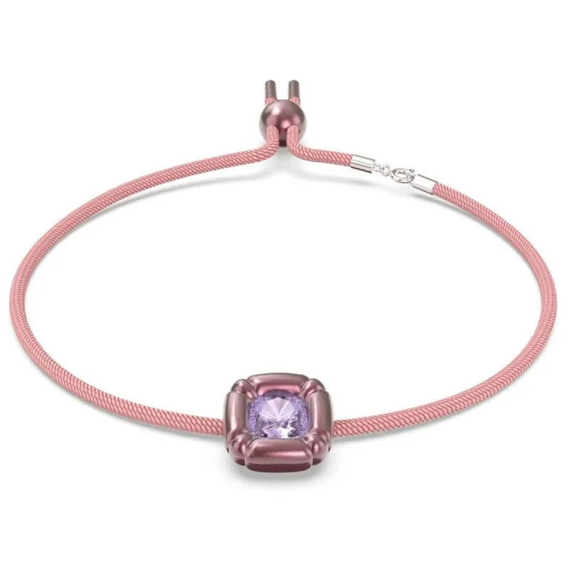 Trendy Heart Necklaces-Swarovski Women's Choker Necklace - Dulcis Pink Cord Purple Crystal | 5626400