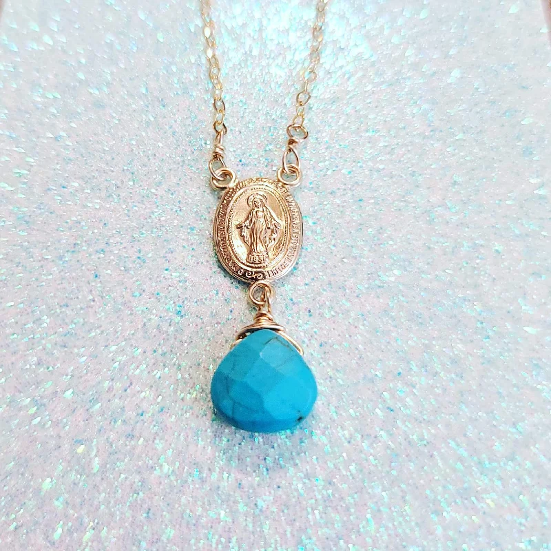 Cute Pearl Necklaces-La Virgencita Turquoise Healing Necklace