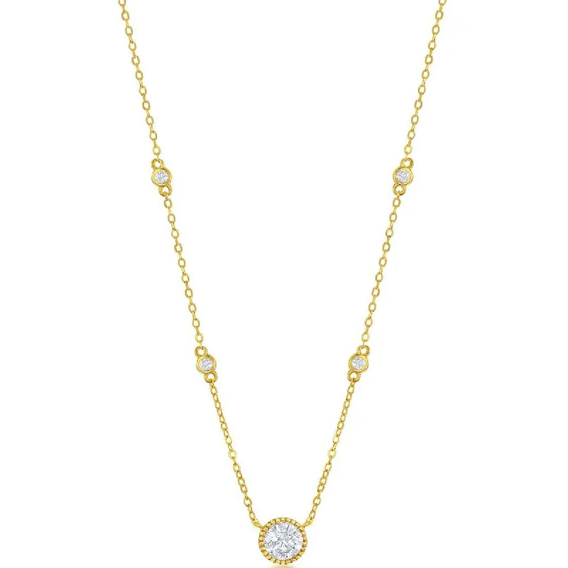 Luxury Gold Necklaces-Classic Women's Necklace - GP Sterling Silver Round CZ Station | M-6886-GP