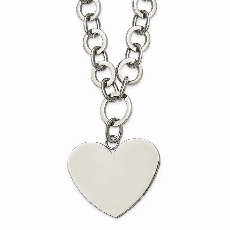 Dainty Birthstone Necklaces-Stainless Steel Polished Large Heart w/1.75in ext. Necklace