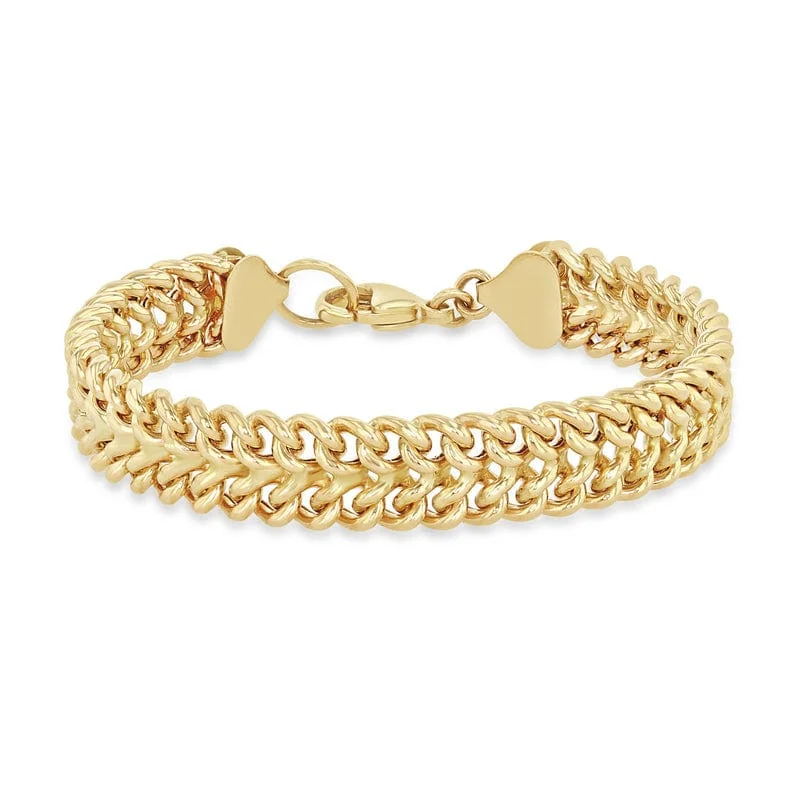 Elegant Birthstone Bracelets-14k Gold Double Wide Curb Chain Bracelet 6.5" Length