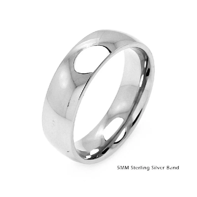 Gold Diamond Rings-High Polished 925 Sterling Silver Plain Wedding Band Round Ring - RING01-5MM