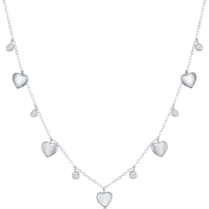 Sparkling Crystal Necklaces-Classic Women's Necklace - Sterling Silver Alternating Heart and Bezel-Set CZ | M-6803