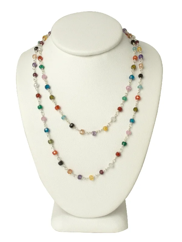 Diamond Choker Necklaces-LONG Natural Multi Gemstone Necklace