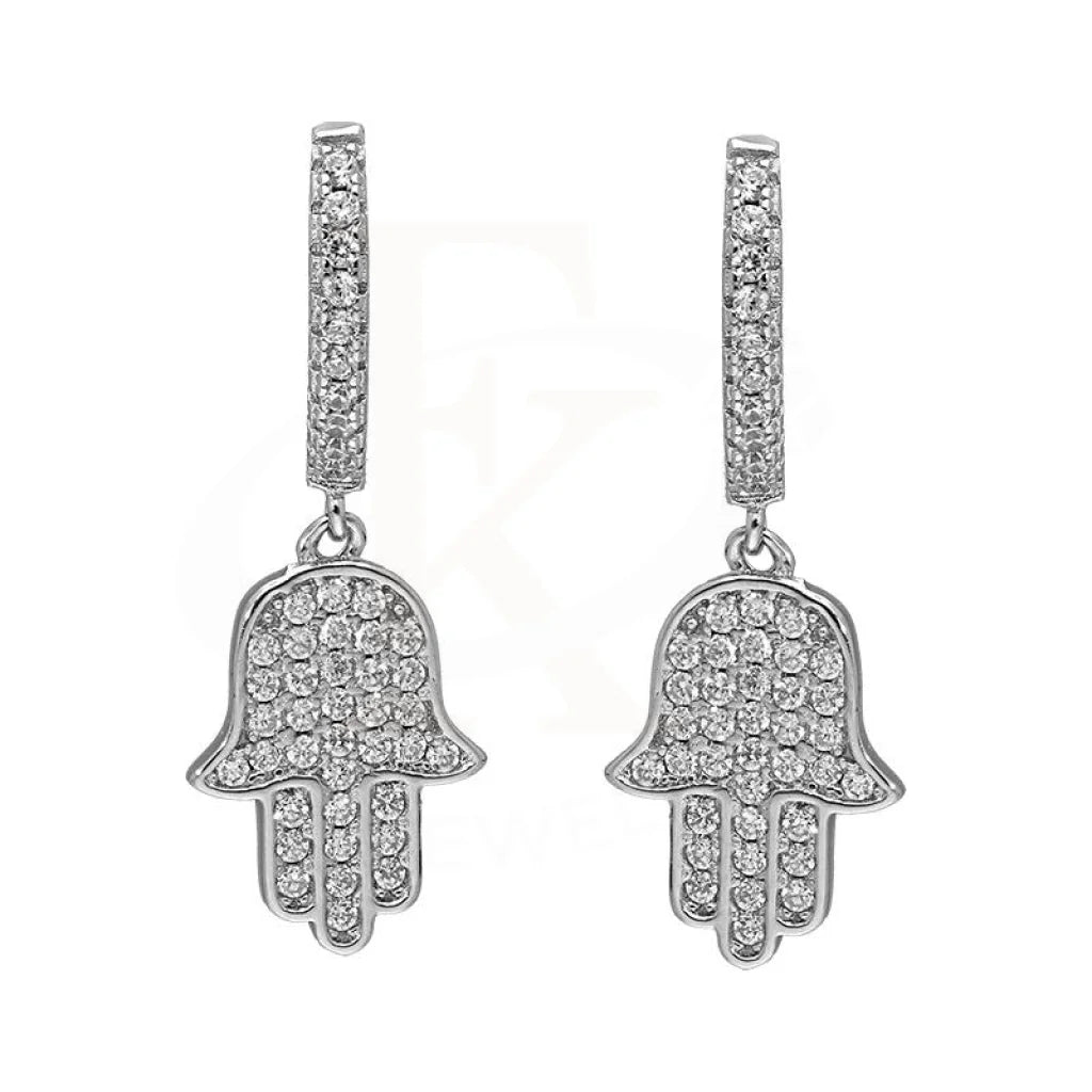 Trendy Pearl Earrings-Sterling Silver 925 Hamsa Hand Drop Earrings - FKJERNSL2477