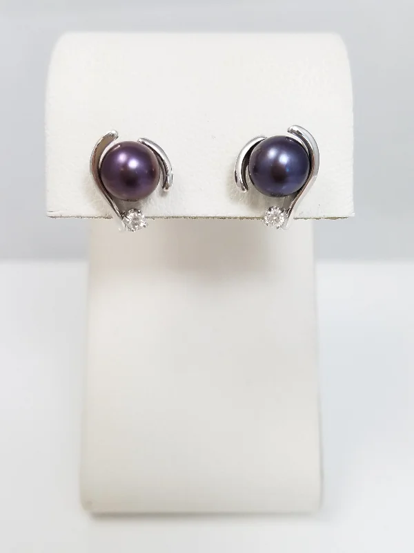 Vibrant Colorful Earrings-Pearl + Diamond 14k White Gold Earrings