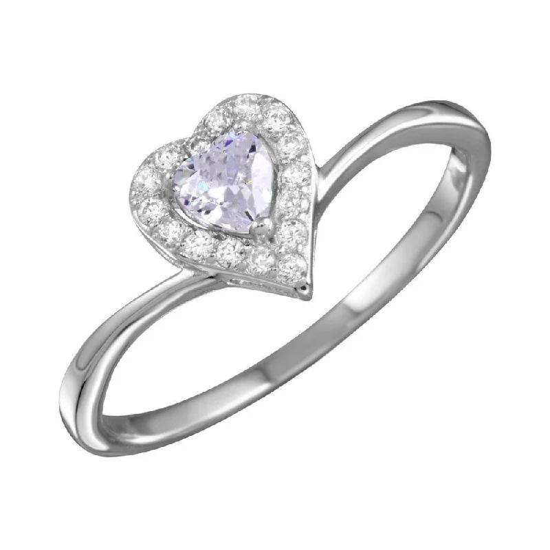 Bold Gemstone Rings-Rhodium Plated 925 Sterling Silver Clear Heart Ring with CZ - BGR01153CLR