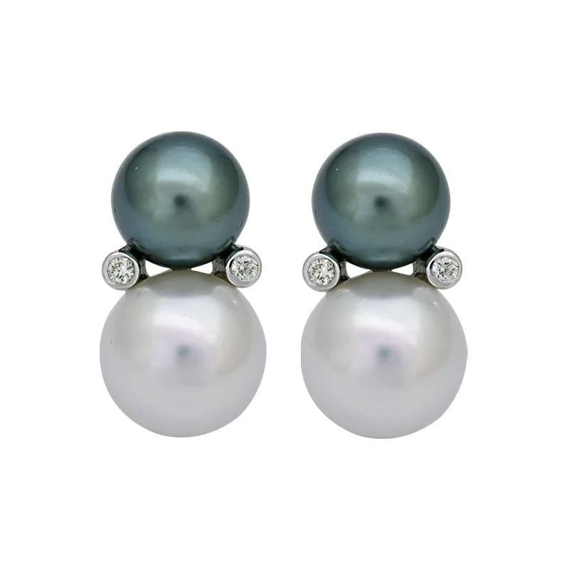 Retro Style Earrings-EARRINGS - SOUTH SEA PEARL AND DIAMOND IN STERLING SILVER