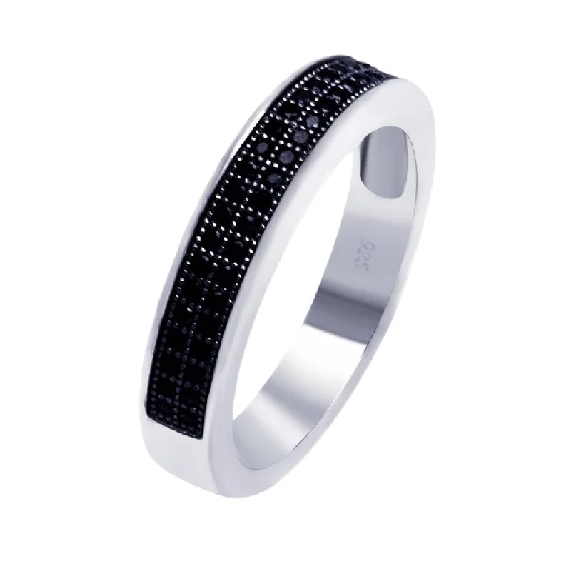 Men’s Custom Rings-Silver 925 Rhodium Plated Half Micro Pave Black CZ Ring - ACR00052