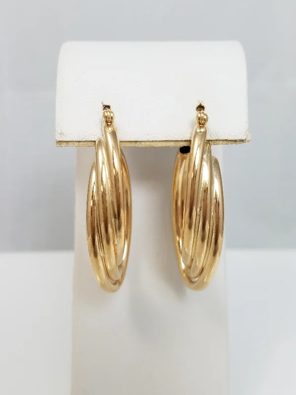 Large Statement Earrings-Fancy 3-D 14k Yellow Gold Hollow Hoop Earrings