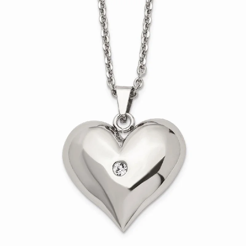 Customizable Chain Necklaces-Stainless Steel Polished w/ Crystal Heart Necklace