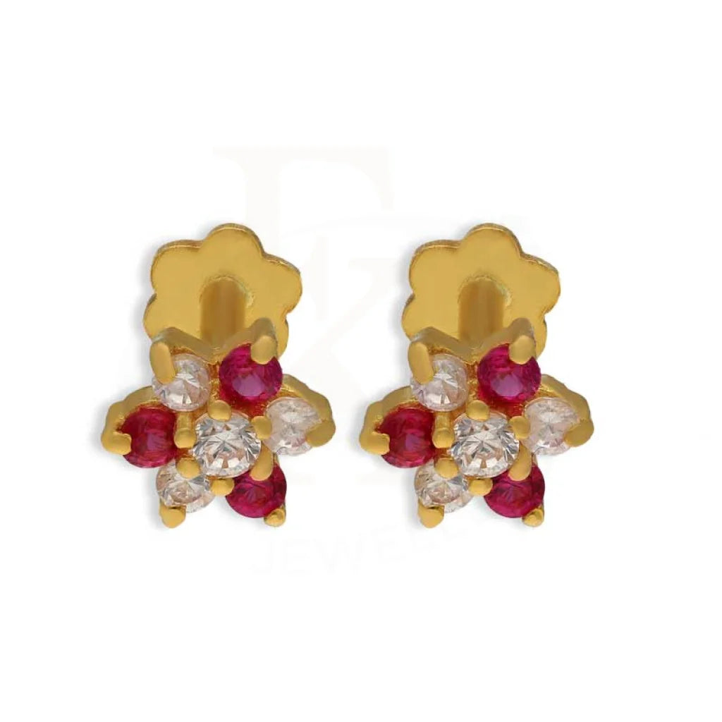 Simple Diamond Earrings-Gold Flower Second Stud Earrings 18KT - FKJERN18K3091