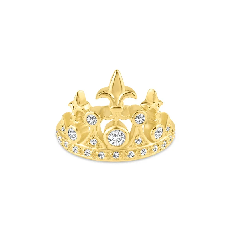 Stylish Adjustable Rings-Silver 925 Gold Plated CZ Tiara Crown Ring - STR00540