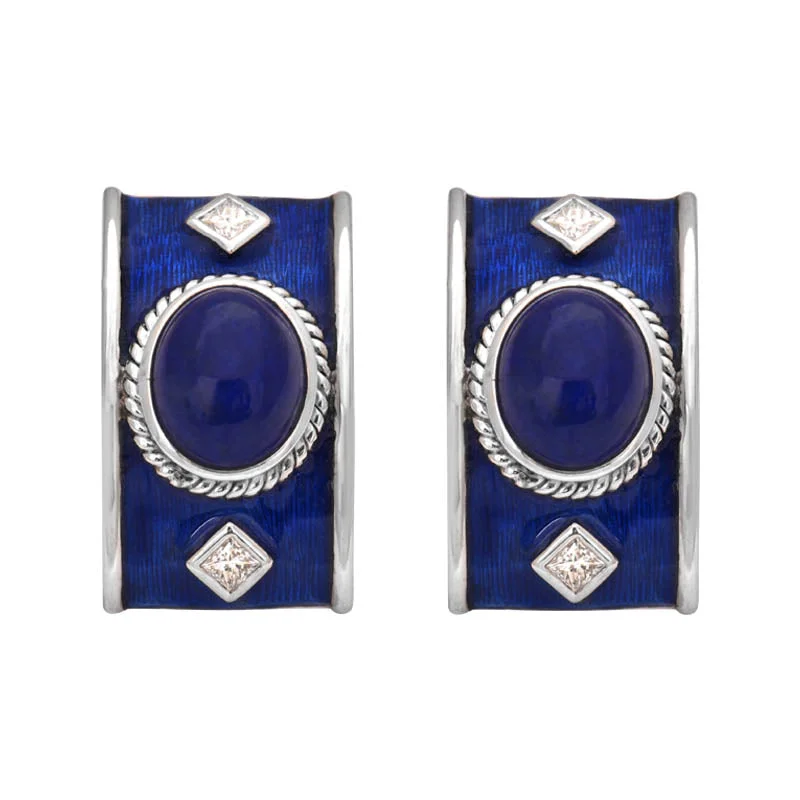 Crystal Hoop Earrings-EARRINGS- LAPIS LAZULI AND DIAMOND (ENAMEL) IN SILVER