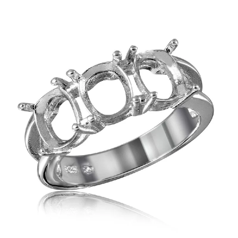 Custom Rings for Men-Silver 925 Rhodium Plated Open Shank 3 Stones Mounting Ring - BGR01197