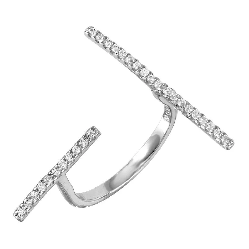 Customizable Engagement Bands-Silver 925 Rhodium Plated CZ Open End Ring - BGR00976