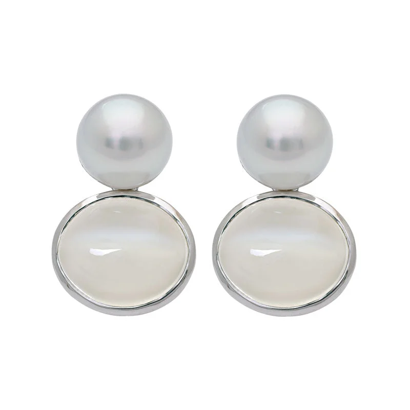 Sterling Silver Earrings-Earrings- Moonstone and South Sea Pearl