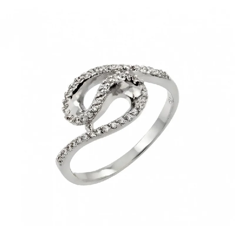 Customizable Diamond Rings-Silver 925 Rhodium Plated Clear Inlay CZ Loop Ring - BGR00811