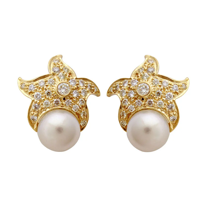 Silver Diamond Earrings-Earrings-South Sea Pearl and Diamond