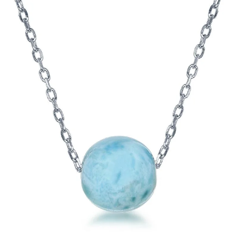 Luxury Pendant Necklaces-Sterling Silver 10MM Round Larimar Bead Necklace