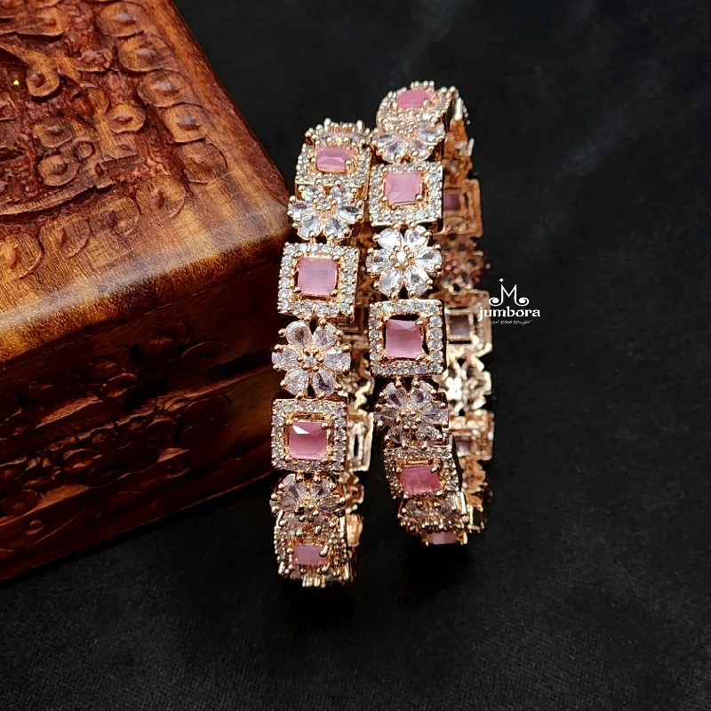 Bold Bangle Bracelets-Rose Gold Pink AD Zircon (CZ) Bangle