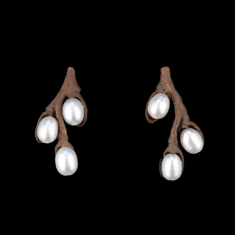 Ethnic Style Earrings-Pussy Willow Earrings - Pearl Stud