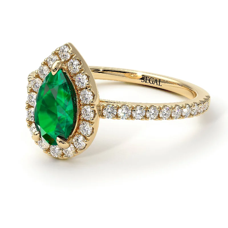 Customizable Bridal Rings-Pear Shaped Halo Emerald Ring - Janet No. 19