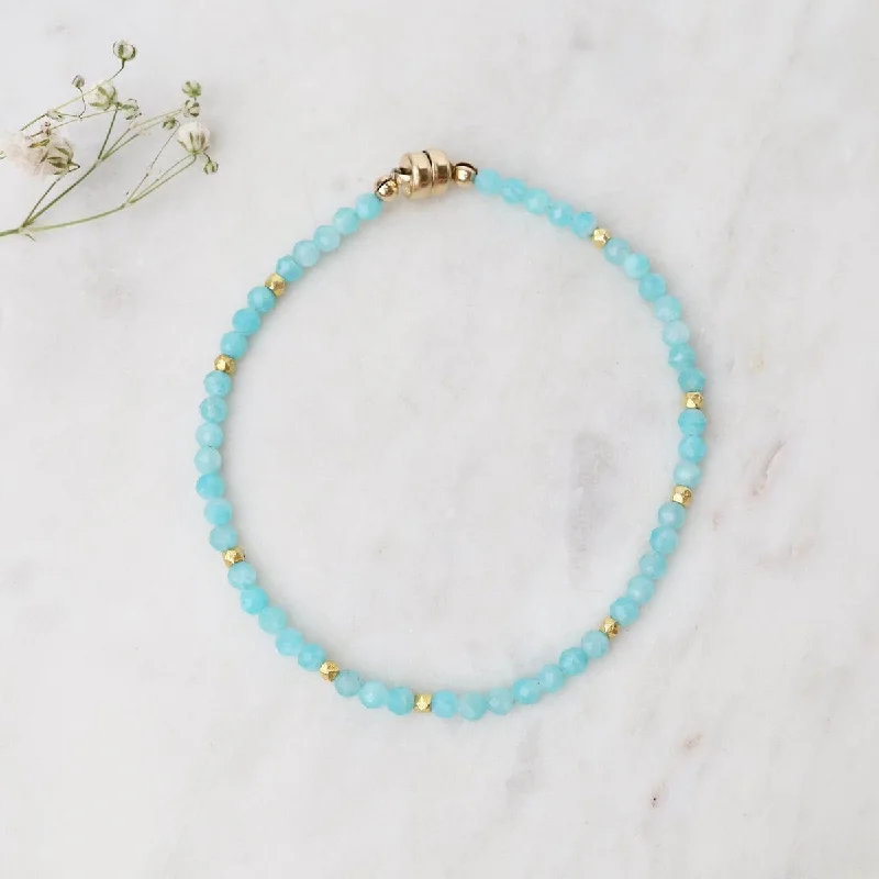 Elegant Gemstone Bracelets-Single Strand Amazonite Magnetic Bracelet