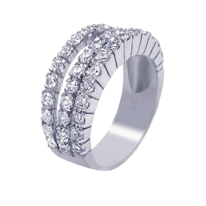 Men’s Statement Rings-Silver 925 Rhodium Plated 3 Row Clear CZ Ring - AAR0011