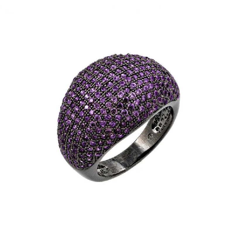 Women’s Engagement Rings-Silver 925 Oxidized Rhodium Plated Purple CZ Dome Ring - BGR00774PUR