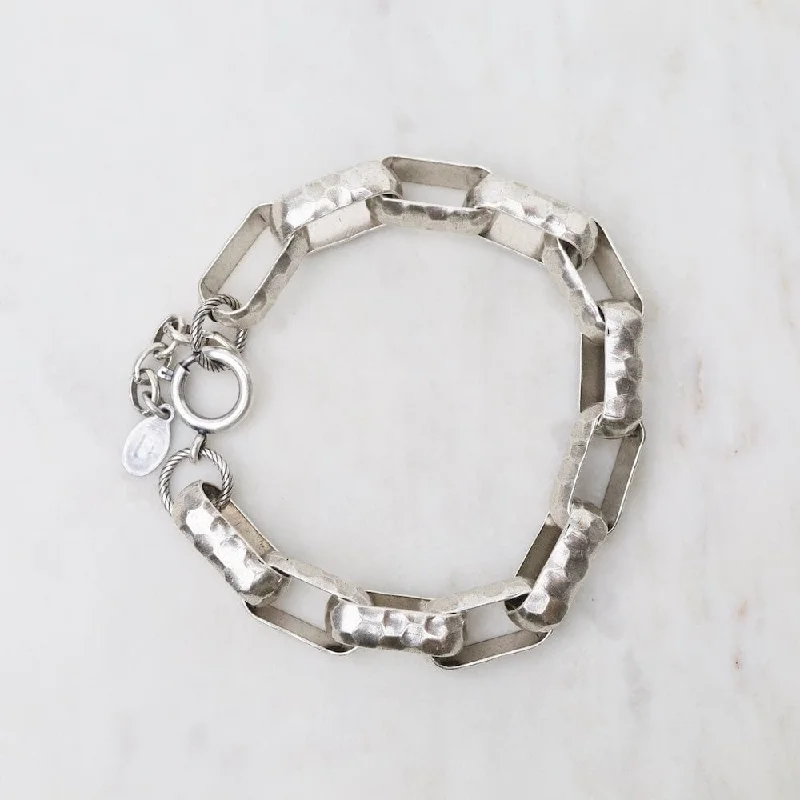 Dainty Wedding Bracelets-Large Rectangle Link Bracelet - Old Silver