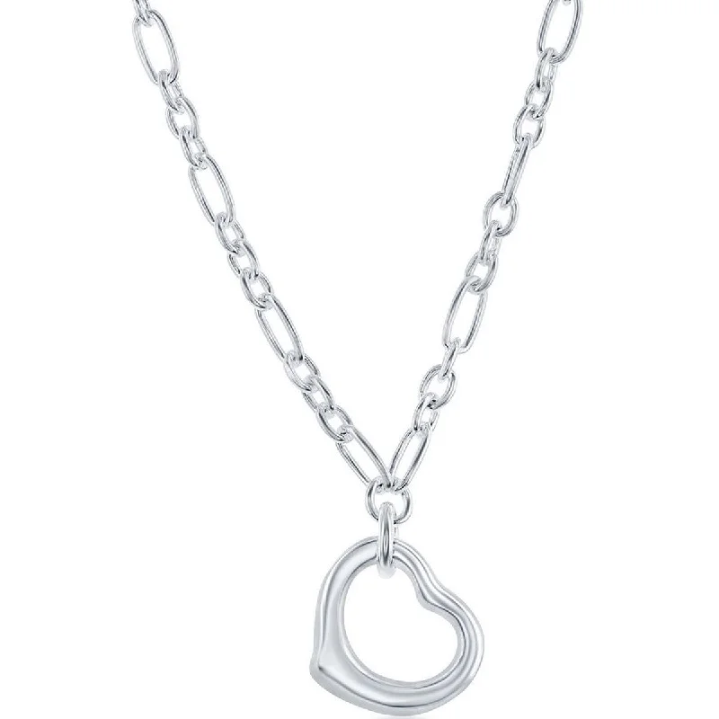 Stylish Adjustable Necklaces-Classic Unisex Necklace - Sterling Silver Open Heart Pendant | N-5156