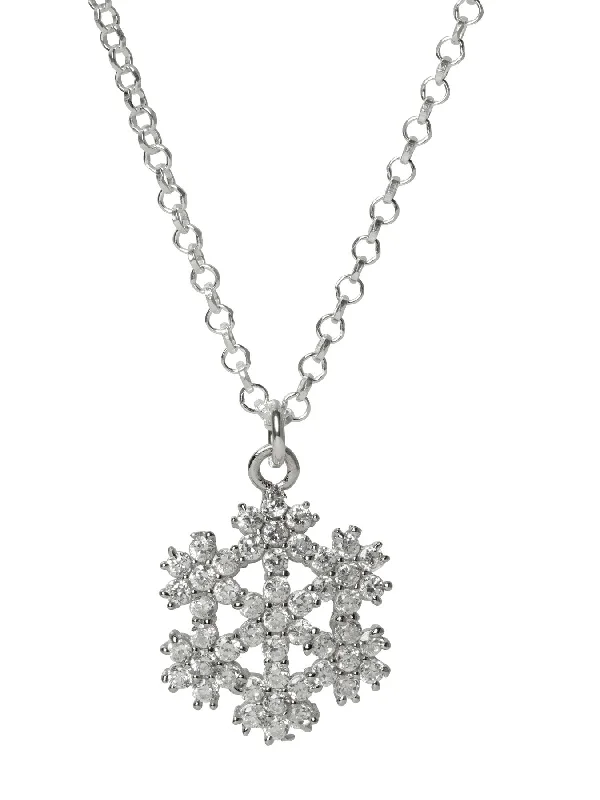 Personalized Heart Pendant Necklaces-Snowflake Flower CZ Necklace