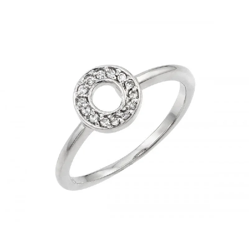 Bold Gemstone Rings-Silver 925 Rhodium Plated Pave Set Clear CZ Open Circle Ring - BGR00837